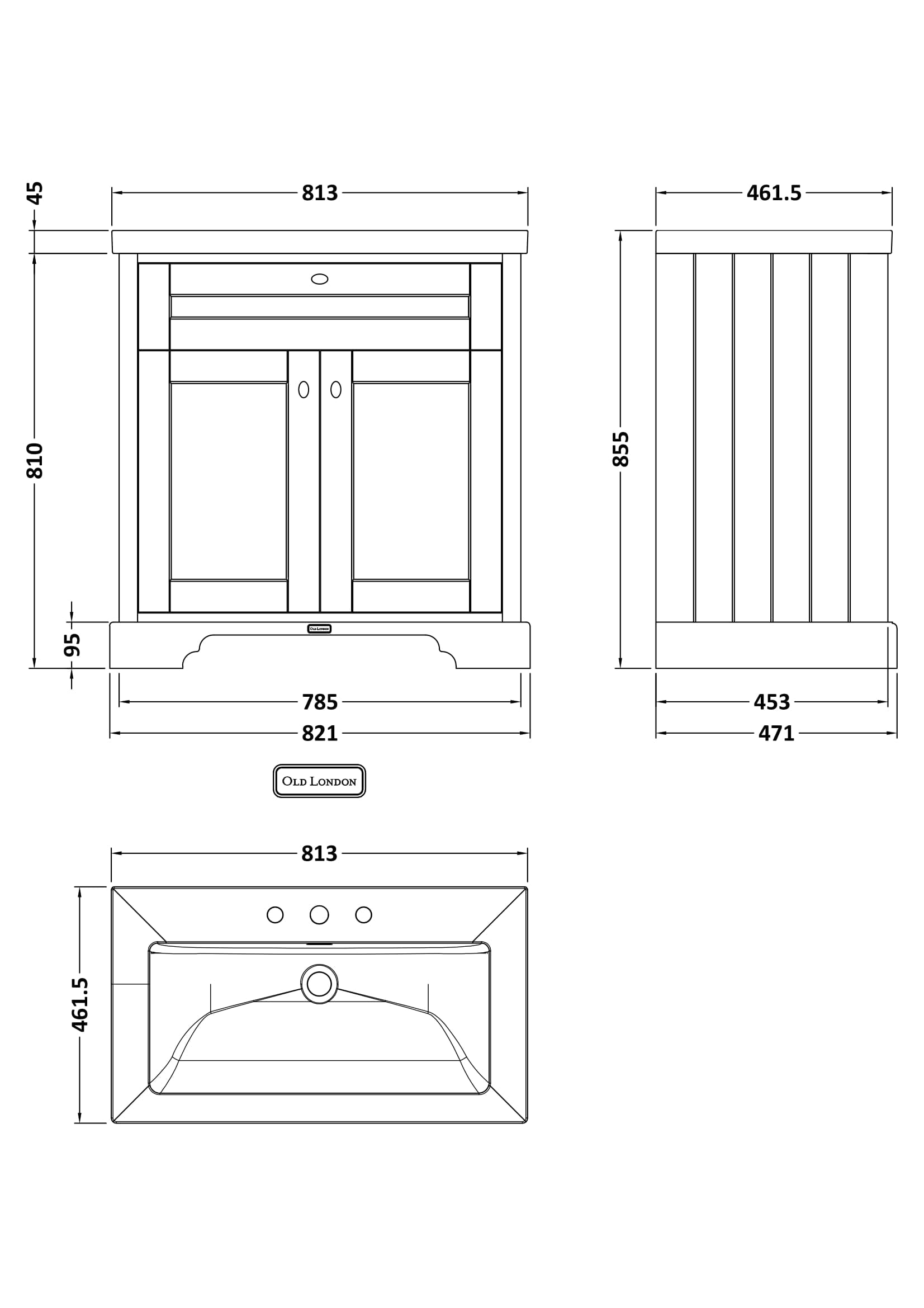 Hudson Reed Old London 800mm Hunter Green 2-Door Vanity Unit with Fireclay Basin
