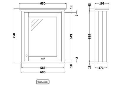 Hudson Reed Old London 650mm 1 Door Timeless Sand Wall Hung Mirror Cabinet With Handles