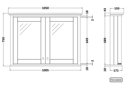 Hudson Reed Old London 1050mm 2 Door Hunter Green Wall Hung Mirror Cabinet With Handles
