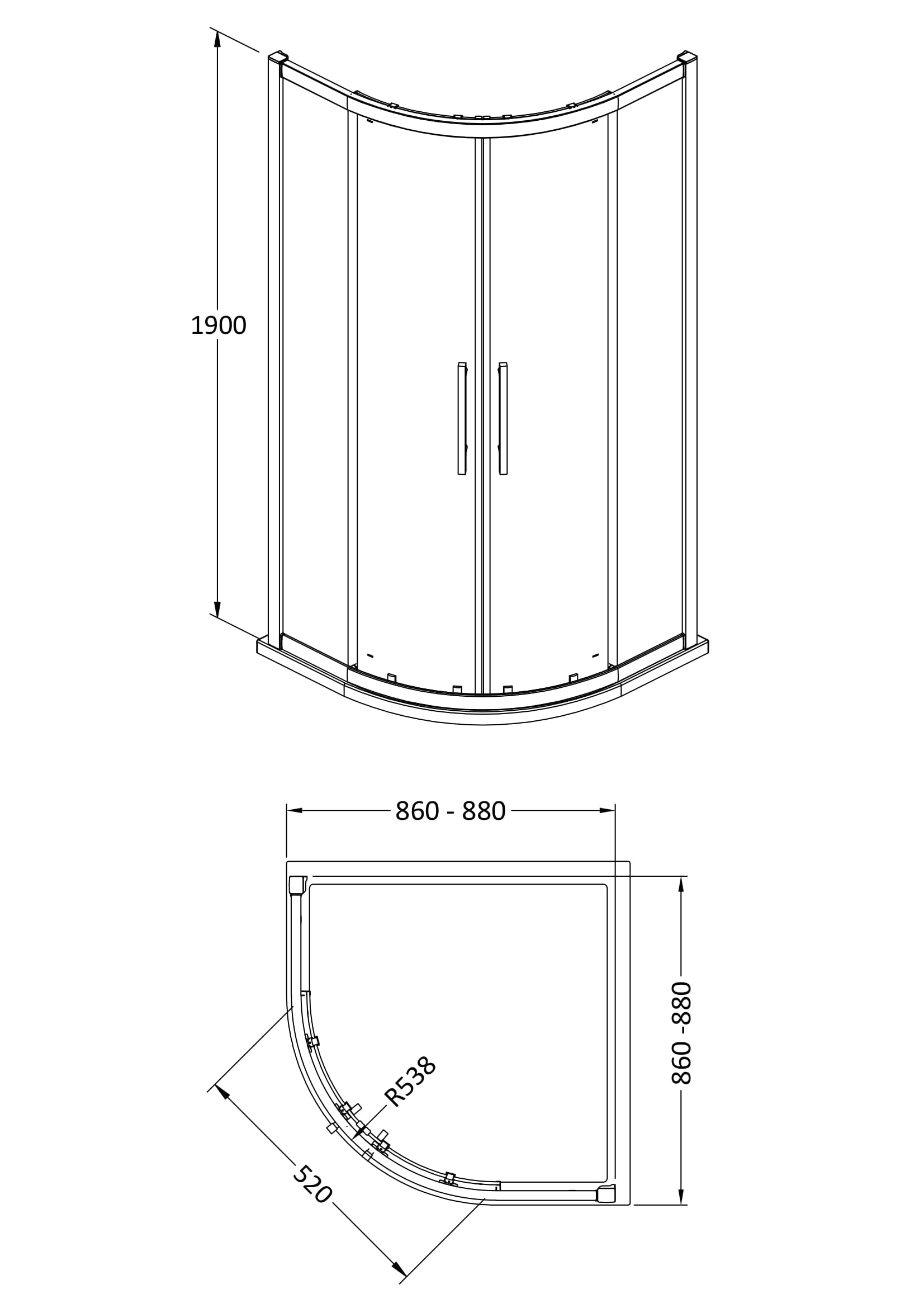Apex 900mm Quadrant 8mm Glass