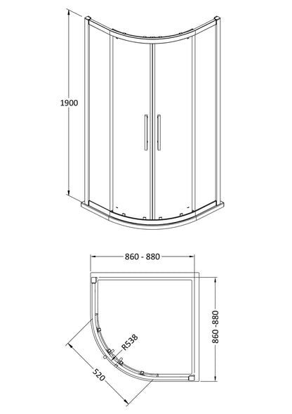 Apex 900mm Quadrant 8mm Glass