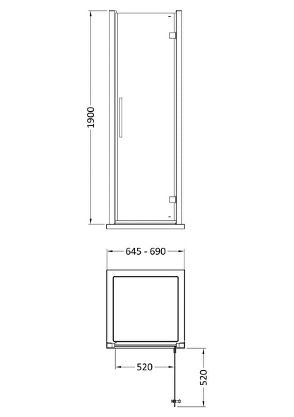 Hudson Reed Apex 700mm Hinged Shower Door With Handle
