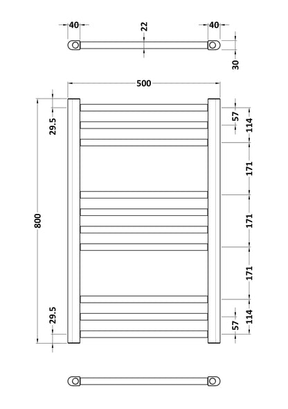 Lorica Straight Towel Radiator with Round Rails 800mm x 500mm