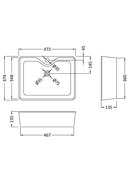 Rectangular Vessel 485 x 374 x 135mm