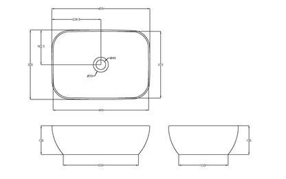 Luxe Square Vessel 455 x 325 x 135mm