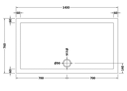 Slip Resistant Rectangular Slimline Shower Tray 1400 x 760mm