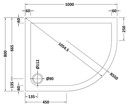 Slip Resistant Offset Quadrant Slimline Shower Tray Right Hand 1000 x 800mm
