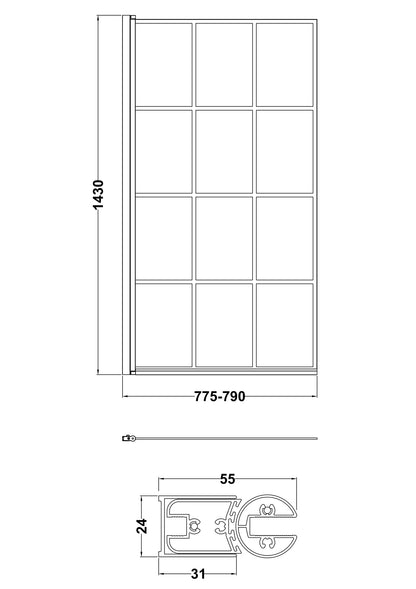 Square Black Framed Bath Screen