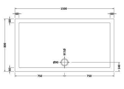 Rectangular Slimline Shower Tray 1500 x 800mm