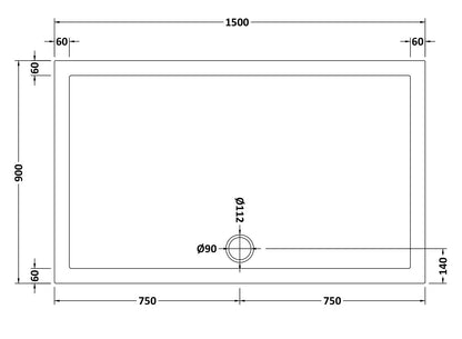 Rectangular Slimline Shower Tray 1500 x 900mm