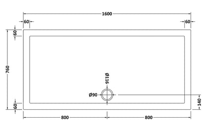Rectangular Slimline Shower Tray 1600 x 760mm