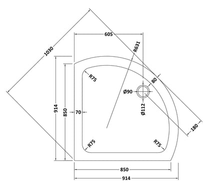 Single Entry Slimline Shower Tray 914 x 914mm
