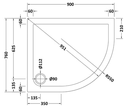 Offset Quadrant Slimline Shower Tray Right Hand 900 x 760mm