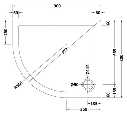 Offset Quadrant Slimline Shower Tray Left Hand 900 x 800mm