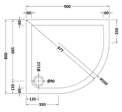 Offset Quadrant Slimline Shower Tray Right Hand 900 x 800mm