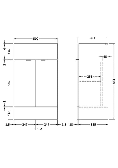 Fusion Fitted Floor Standing 2 Door Vanity Unit 500mm