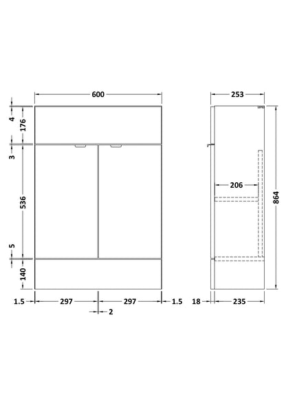 Fusion Fitted Floor Standing 2 Door Vanity Unit Compact 600mm