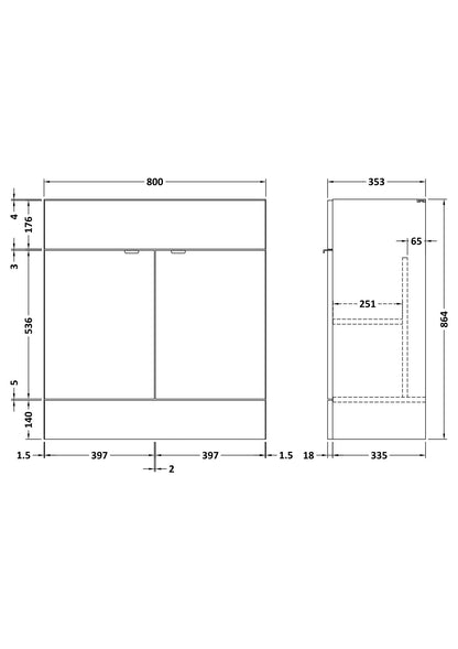 Fusion Fitted Floor Standing 2 Door Vanity Unit 800mm