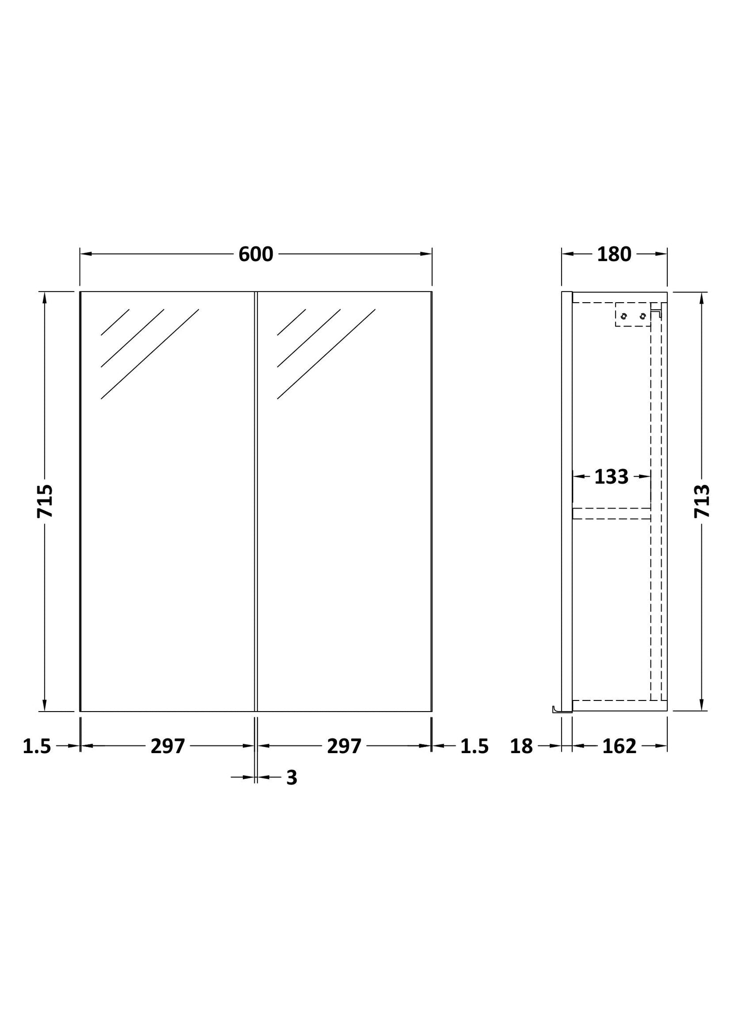Fusion Fitted Wall Hung 2 Door Mirror Unit (50/50) 600mm