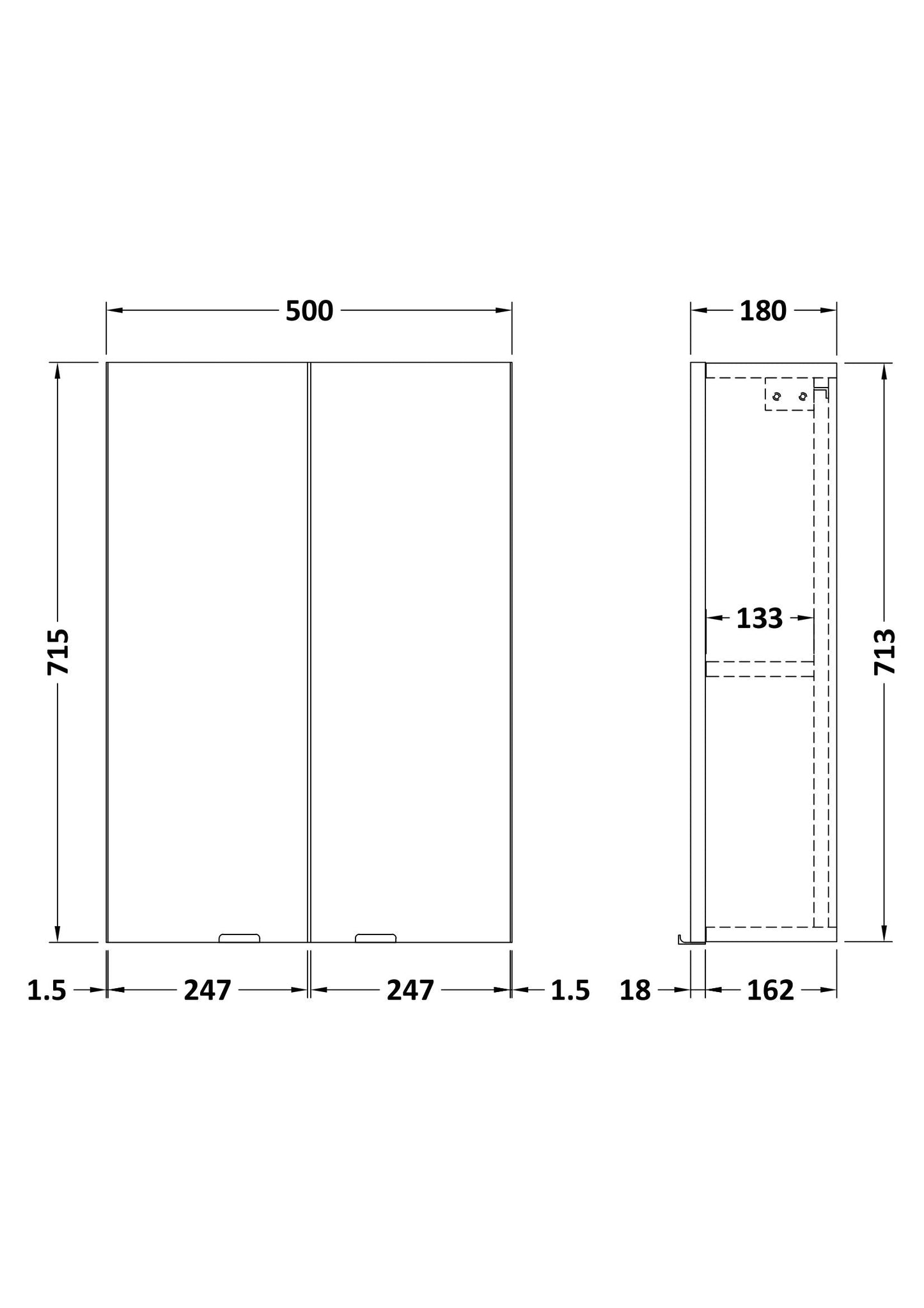 Hudson Reed Fusion 500mm 2 Door Gloss White Wall Hung Cabinet With Handles