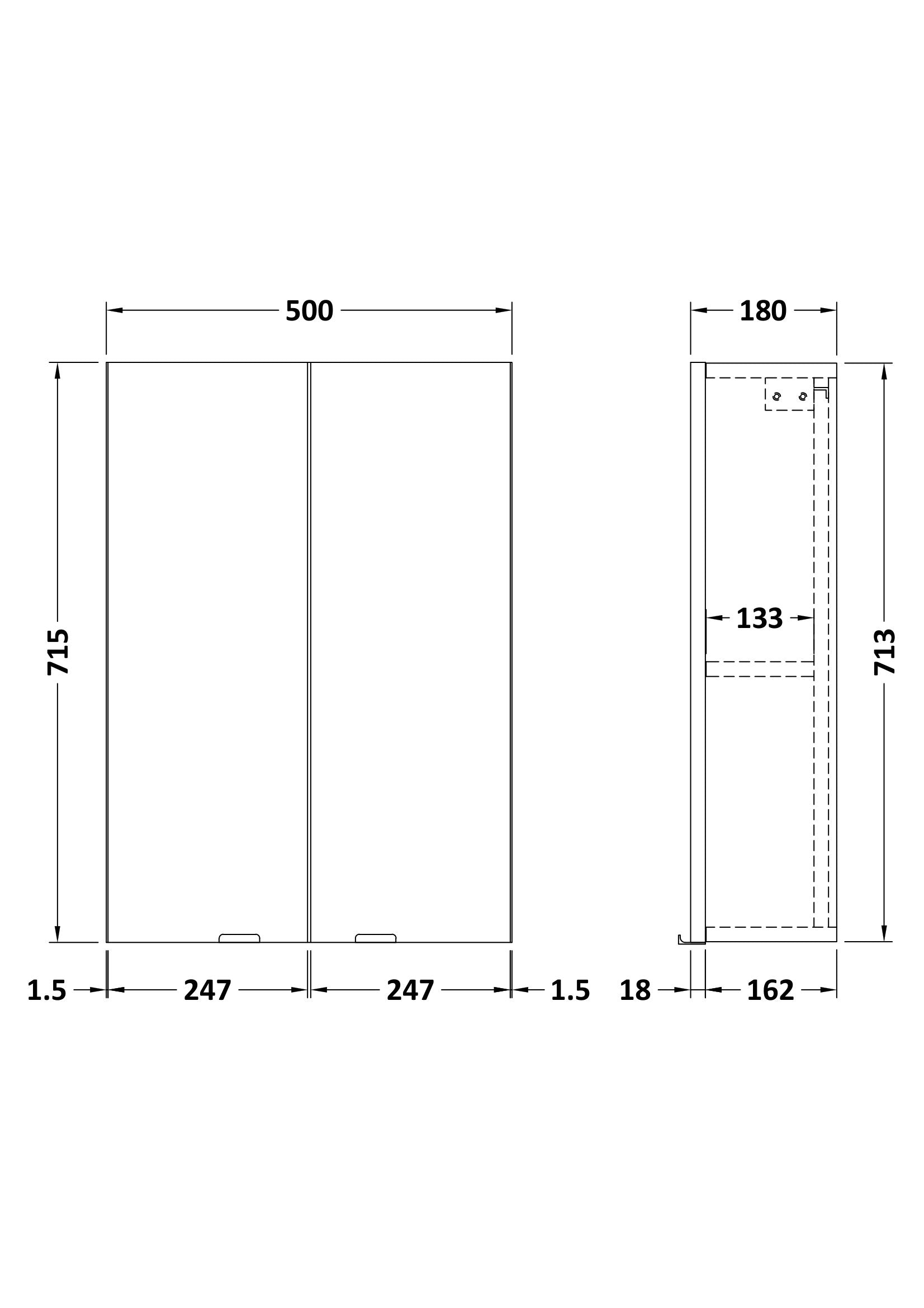 Hudson Reed Fusion 500mm 2 Door Gloss White Wall Hung Cabinet With Handles