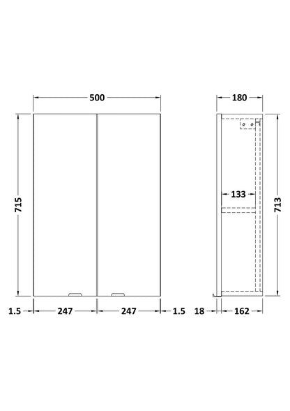Hudson Reed Fusion 500mm 2 Door Gloss White Wall Hung Cabinet With Handles