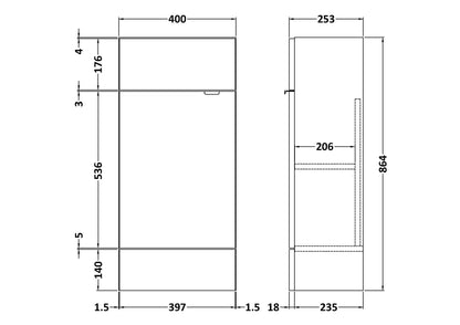 Fusion Fitted Floor Standing 1 Door Vanity Unit Compact 400mm