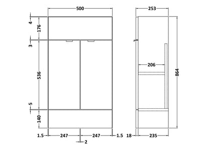 Fusion Fitted Floor Standing 2 Door Vanity Unit Compact 500mm