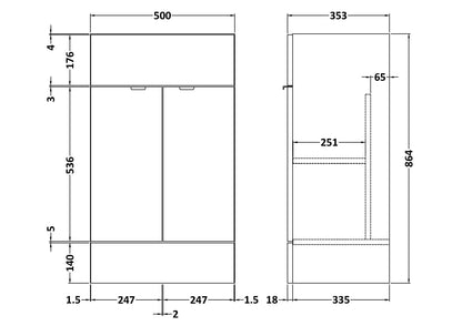 Fusion Fitted Floor Standing 2 Door Vanity Unit 500mm