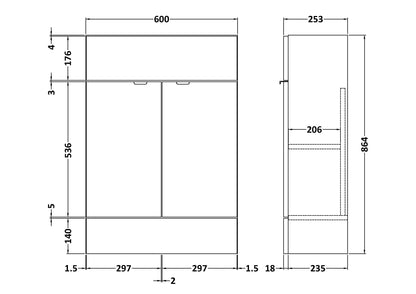 Fusion Fitted Floor Standing 2 Door Vanity Unit Compact 600mm
