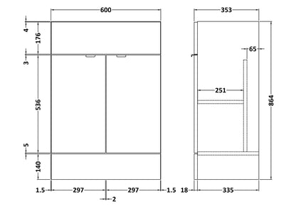 Fusion Fitted Floor Standing 2 Door Vanity Unit 600mm