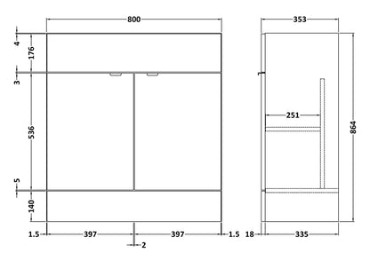 Fusion Fitted Floor Standing 2 Door Vanity Unit 800mm