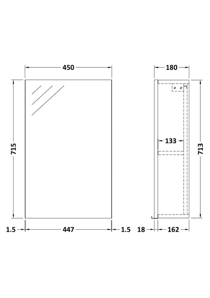 Fusion Fitted Wall Hung 1 Door Mirror Cabinet 450mm