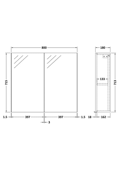 Fusion Fitted Wall Hung 2 Door Mirror Unit (50/50) 800mm