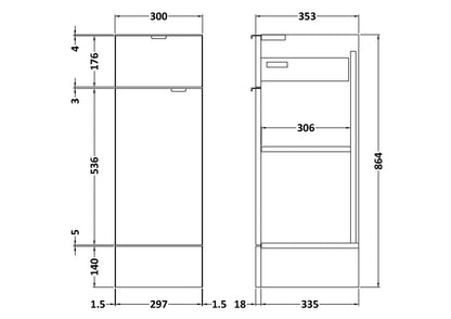 Hudson Reed Fusion 300mm 1 Door Drawer Graphite Grey Woodgrain Floor Standing Cabinet With Handles
