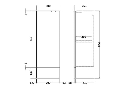 Hudson Reed Fusion 300mm 1 Door Graphite Grey Woodgrain Compact Floor Standing Base Unit With Handles