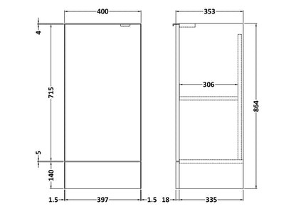 Hudson Reed Fusion 400mm 1 Door Graphite Grey Woodgrain Floor Standing Base Unit With Handles