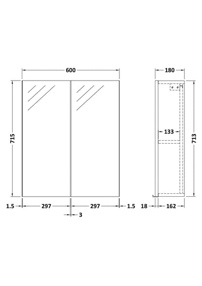 Fusion Fitted Wall Hung 2 Door Mirror Unit (50/50) 600mm