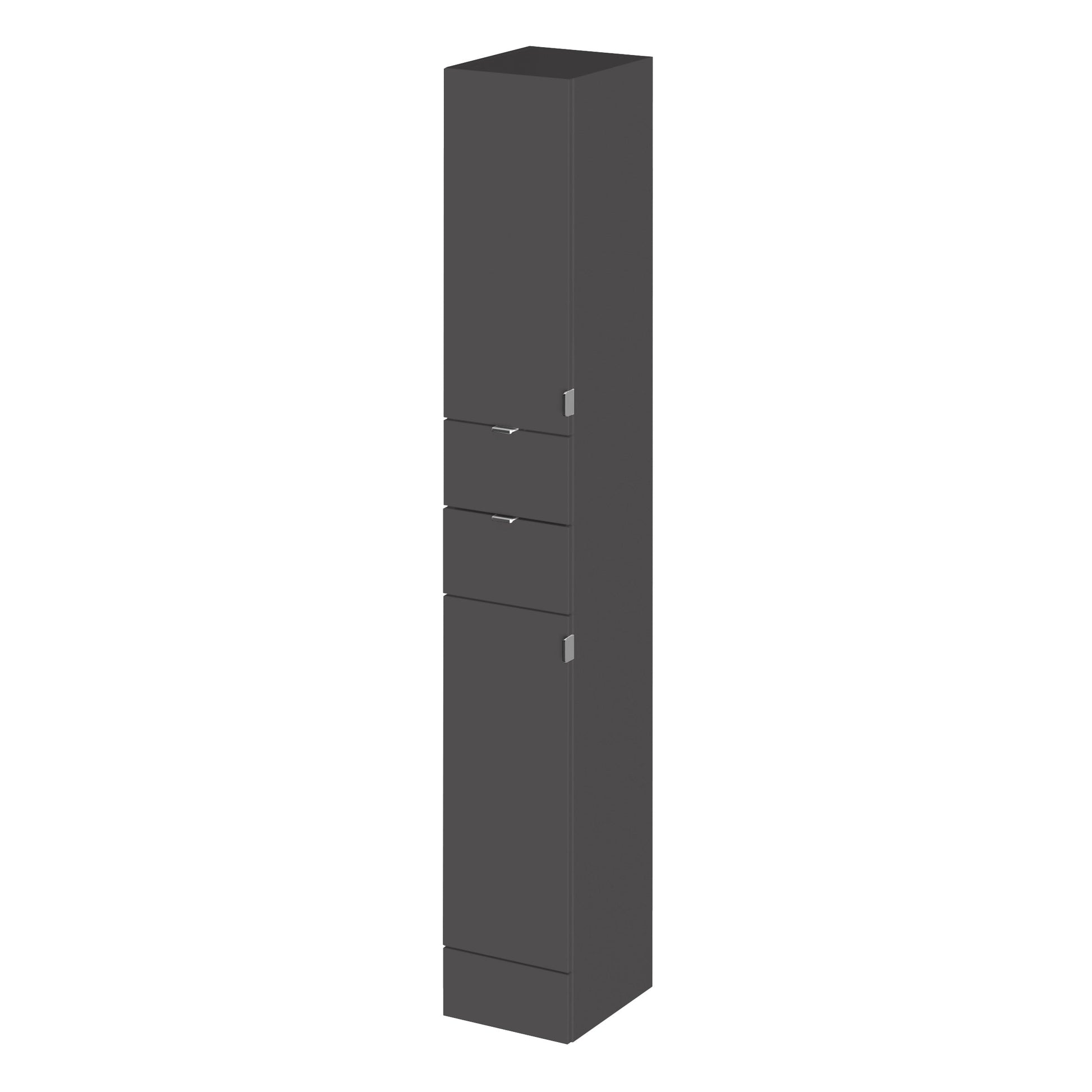 Hudson Reed Fusion 300mm 2 Door Drawer Gloss Grey Floor Standing Tall Cabinet With Handles