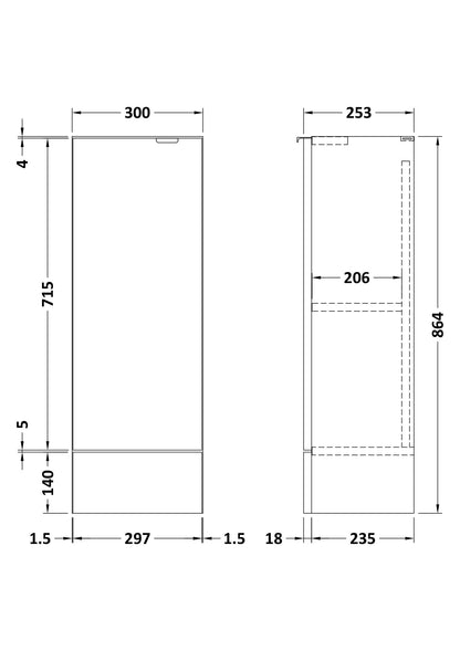 Hudson Reed Fusion 300mm 1 Door Gloss Grey Compact Floor Standing Base Unit With Handles