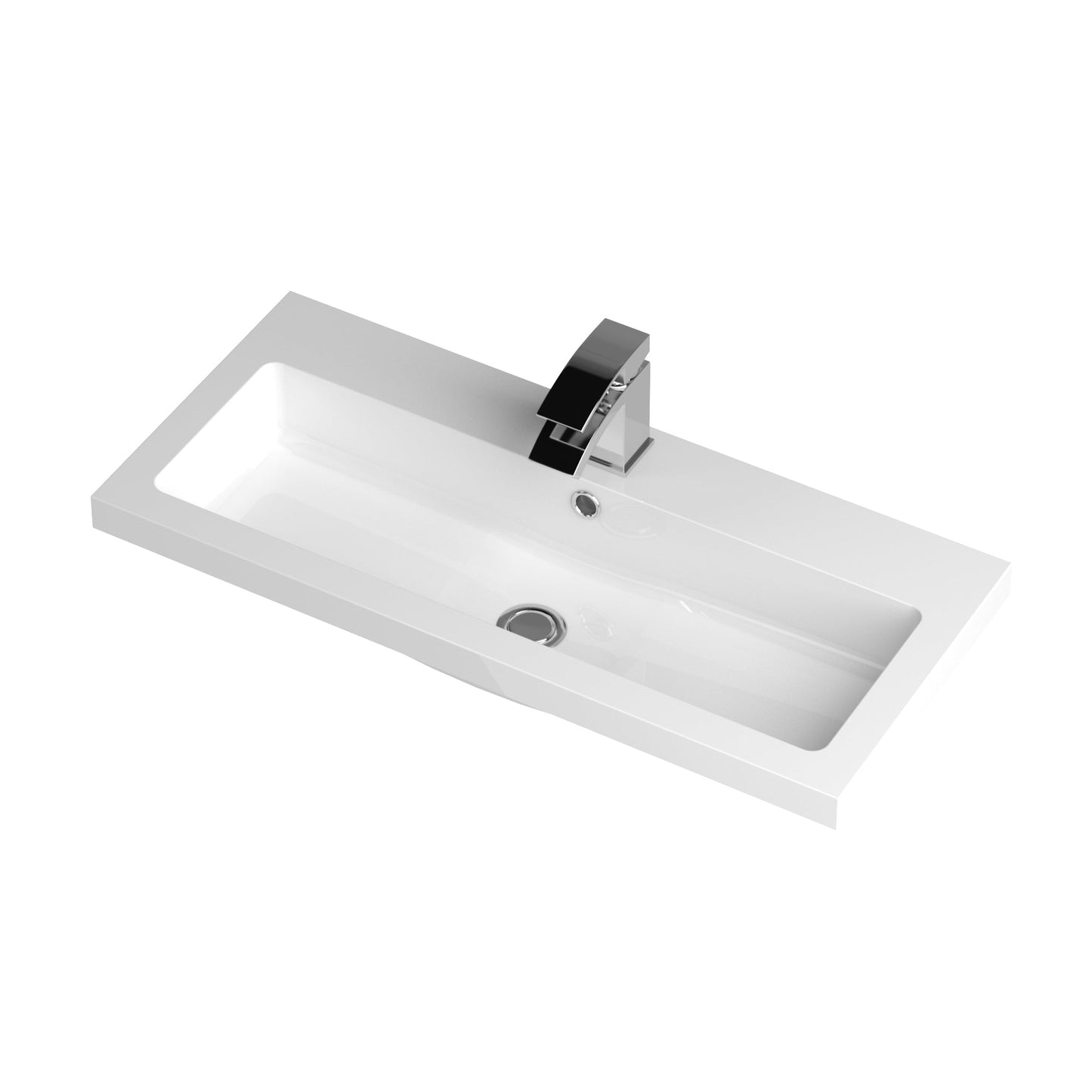 Hudson Reed Fusion 805mm Gloss Grey Floor Standing 2 Door Vanity Unit With Polymarble Basin