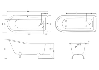 Hudson Reed 1690mm Freestanding Bath With Corbel Legs