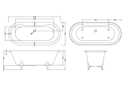 Hudson Reed 1690mm Freestanding Bath With Pride Legs