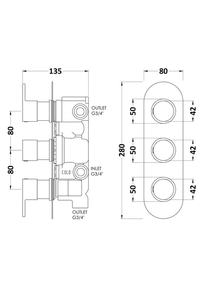 Round Valves Triple Valve with Diverter