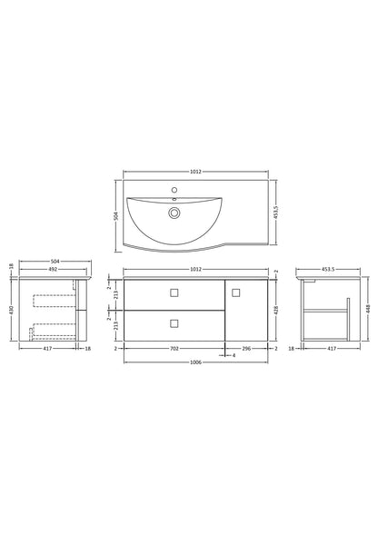 Hudson Reed Sarenna 1000mm Wall Hung Left Hand 2 Drawer 1 Door Vanity Unit With Polymarble Basin