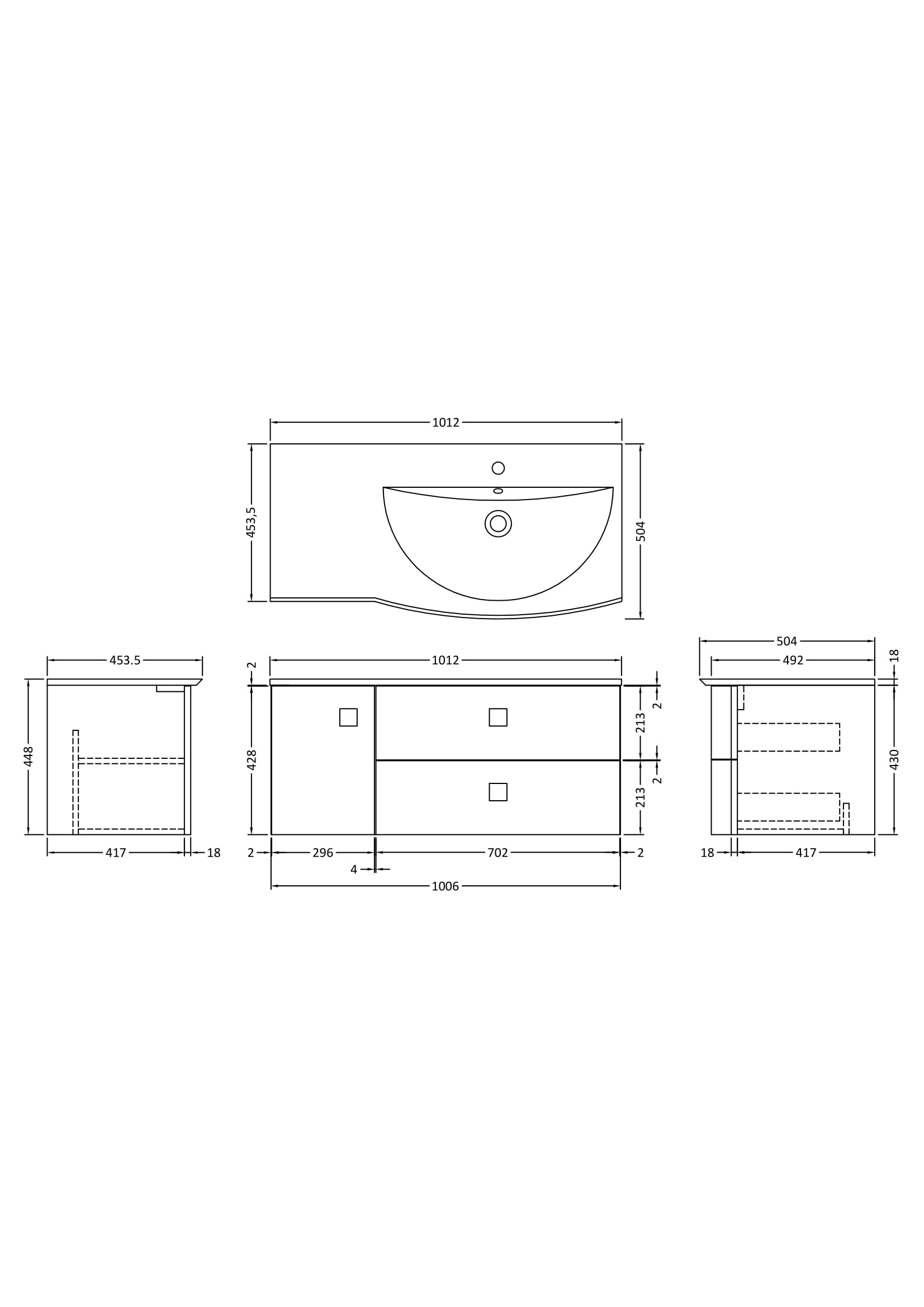 Hudson Reed Sarenna 1000mm Moon White Wall Hung Right Hand 2 Drawer 1 Door Vanity Unit with Basin