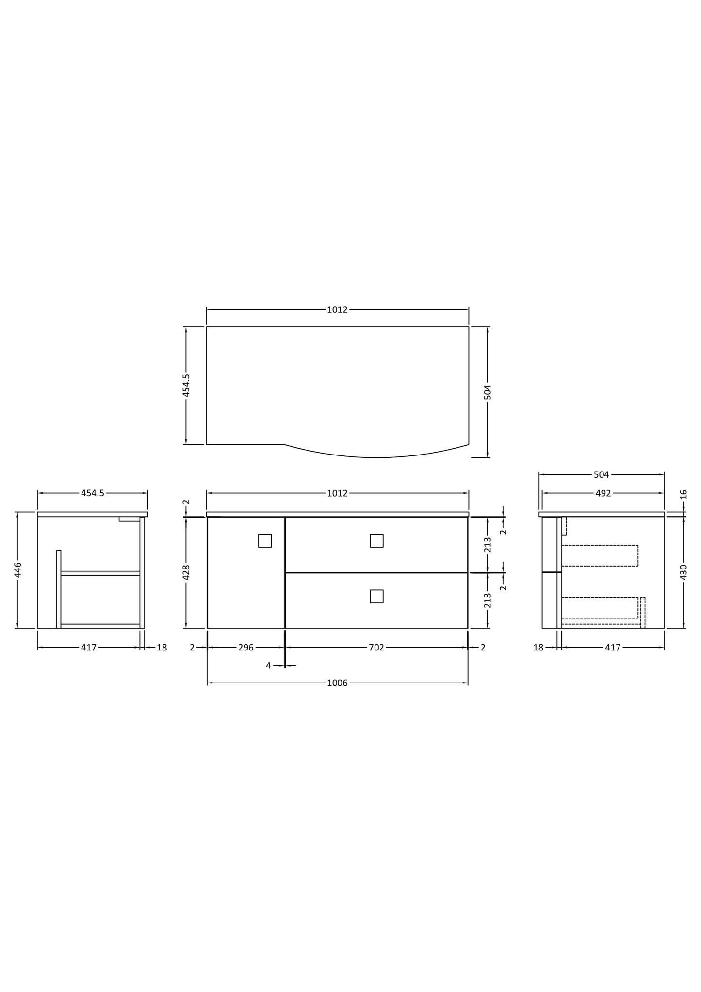 Hudson Reed Sarenna 1000mm Mineral Blue RH 2 Drawer 1 Door Wall Hung Vanity Unit With Marble Top