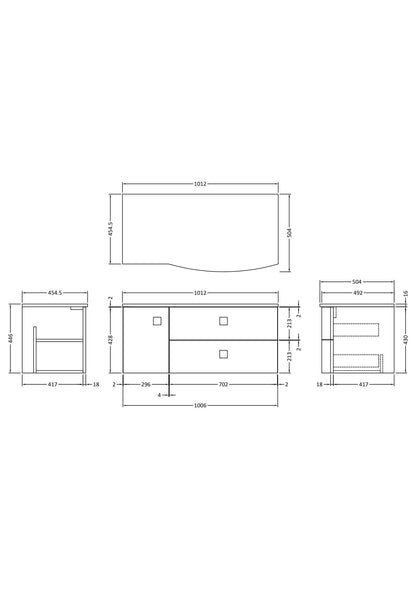 Hudson Reed Sarenna 1000mm Mineral Blue RH 2 Drawer 1 Door Wall Hung Vanity Unit With Marble Top