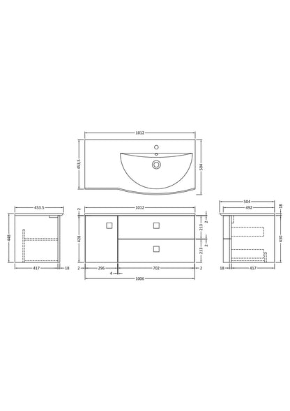 Hudson Reed Sarenna 1000mm Hunter Green Wall Hung 2 Drawer 1 Door Vanity Unit With Polymarble Basin