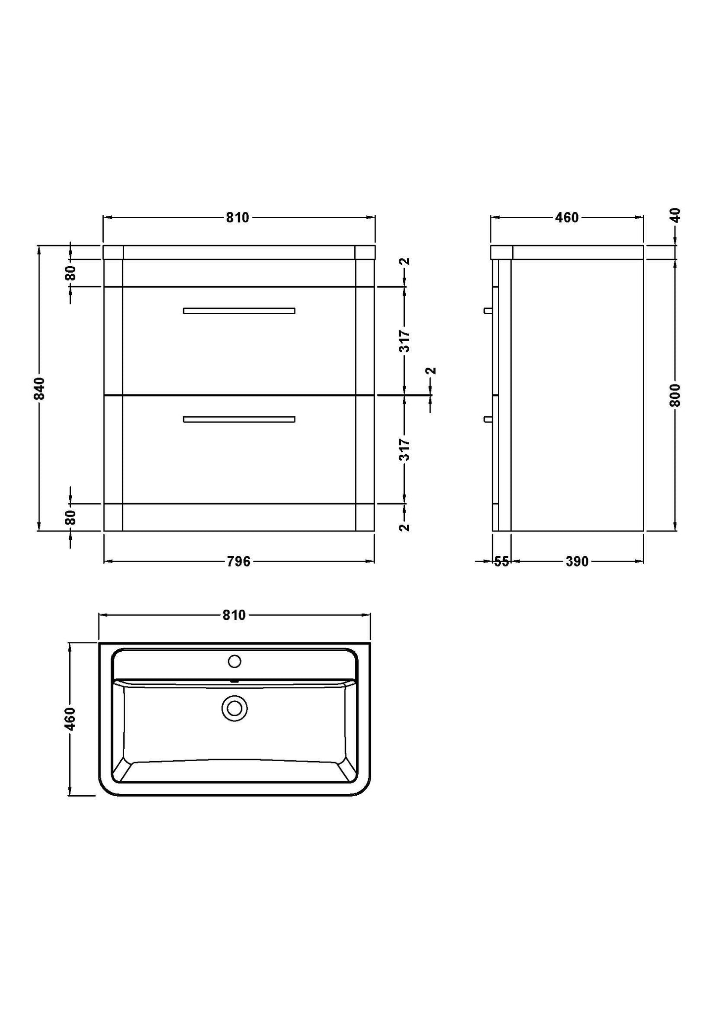 Hudson Reed Solar 800mm Floor Standing 2 Drawer Vanity Unit With Ceramic Basin